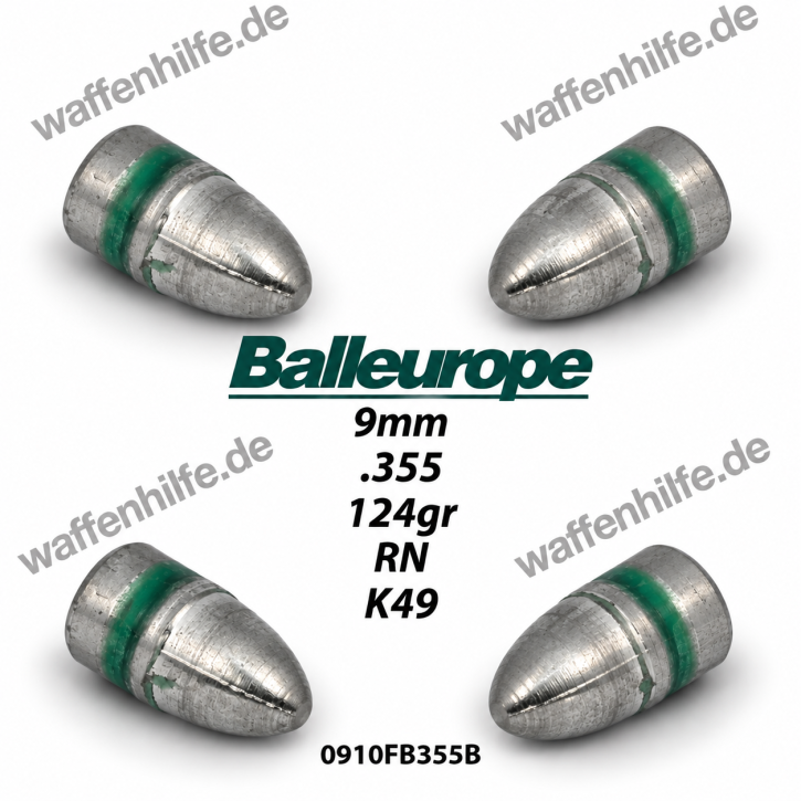 9mm: 500 Stück 9mm 124 Grain Luger RN BB Ø .355 / 9,02mm Bleigeschosse FCP Crimprille Balleurope K49