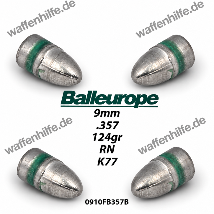 9mm: 500 Stück 9mm 124 Grain Ø .357 / 9,07mm Bleigeschosse FCP , Crimprille, Balleurope K77