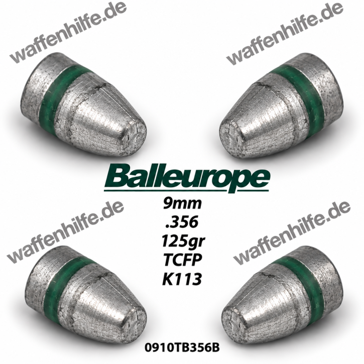 9mm Luger 125 Grain Match Geschosse Bleigeschosse TC/FB  Vollmantel, Crimprille von Balleurope, K113