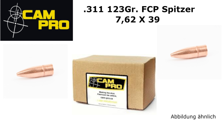 .311 7,62x39: 250 Geschoße 123 GRAIN FCP Shaped Pointed (zwischen Rund & Spitz) .254 Micron, Crimp CamPro L104
