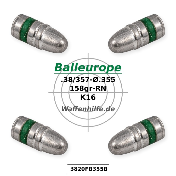 .357 158gr. Ø.355 RNBB  .357 Magnum 38 Special Balleurope K16