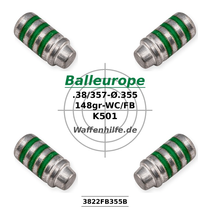 .357 148gr. Ø.355 WC FP .357 Magnum 38 Special Balleurope KB501