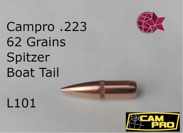 .223: 62 Grain SBT AP Crimp 500 Stück Match Geschosse 62 Grain / 4,018 Gramm, Crimp S BT, AP profile von CamPro Langwaffe, L101