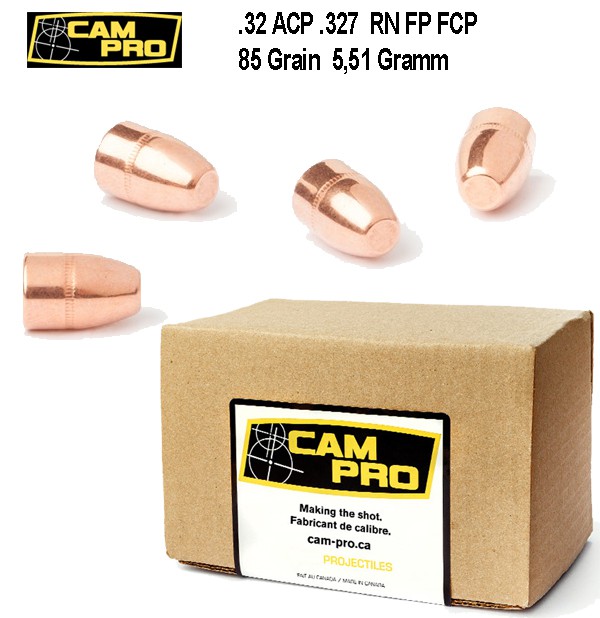 500 x .32 S&W 85 Grain 5,51 Gramm H&R Magnum .327 Federal 32 ACP RN FCP Vollmantel CAMPRO. K80