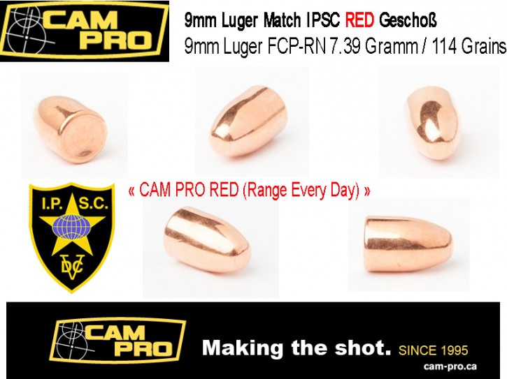 9mm: 1000 Stück 9mm Luger Match Geschosse 114 Grain, 7,39 Gramm Sonderpack RED K45