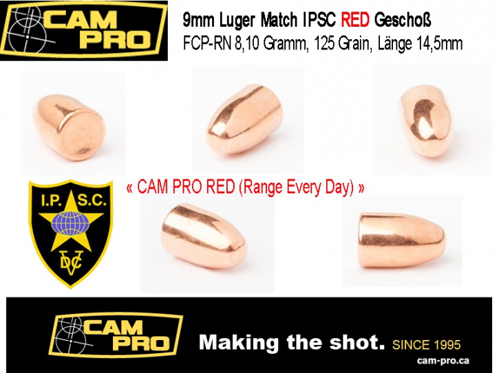 9mm: 1000 Stück 9mm Luger Match Geschosse 125 Grain, 8,10 Gramm Sonderpack RED, K34