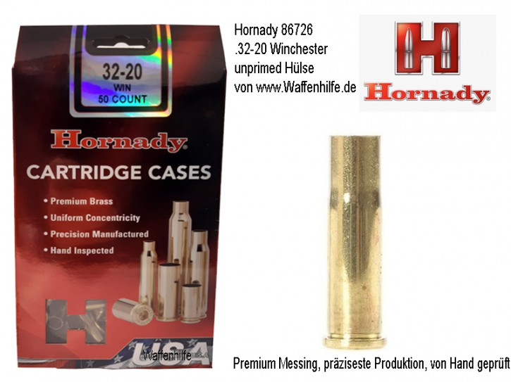 .32 - 20: Hornady: 50 Hülsen Kaliber .32 - 20 Winchester / 32-20 / 32-20 WCF  , unprimed #86726