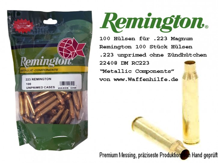 Remington 100 Stück Hülsen .223 unprimed ohne Zündhütchen Cases 22408 DM RC223R