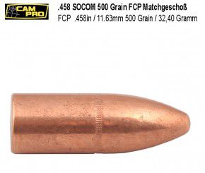 .458: 500 Grain 125 Stück Geschoße .458 SOCOM 500 Grains, 30,40 Gramm Bullet 45 Caliber 458 Diameter FCP L20