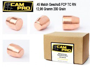 .45 ACP: 500 Stück .45 ACP Match Geschosse FCP TC 200 Grain 125,96 Gramm FCP. Kaliber .45 ACP CamPro K61