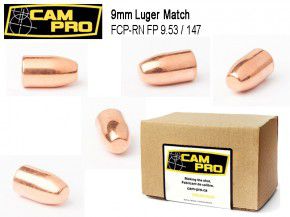 9mm: 500 Stück 9mm Match Geschosse FCP RN 147 Grain 9,53 Gramm. Kaliber 9mm Luger K38