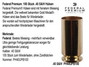 .40 S&W Federal Premium : 100 Stück .40 S&W Hülsen, unprimed