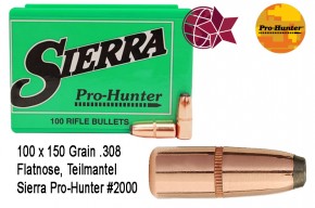 30-30: Sierra Pro-Hunter 150 Grains Flatnose Powerjacket Cal .308 Diameter FP Teilmantel #2000 L54