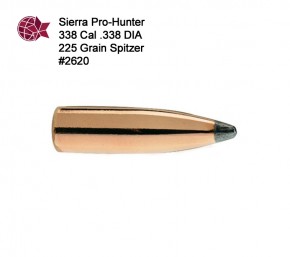 .338 Sierra Pro Hunter 50 x 225 Grain 338 Cal .338 Diameter Spitzer #2620 Teilmantel TM Spitz L39