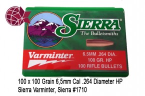 6,5: 100 Stück Sierra Varminter 6,5mm cal .264 mit 100 Grain Hollow Point HP #1710 L59